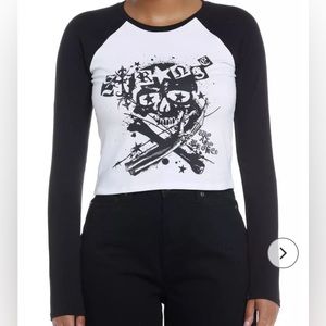Hot Topic Strange Skull Crop Raglan Long-Sleeve T-Shirt Size M (7/9)